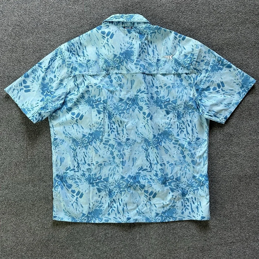 KastKing Shirt Mens XL Blue Fish Print Short Sleeve Fishing Vented Polyester